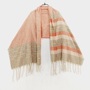 Boutique Tan/Orange Striped Knit Fringe Multicolor Scarf  P4604